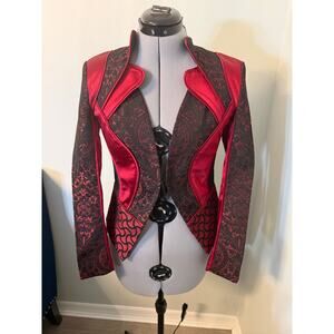 Bebe Tiana Red Black Lace Jacquard and Satin Blazer size 2